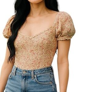 Intimately Free People Floral Puff Sleeve Bodysuit